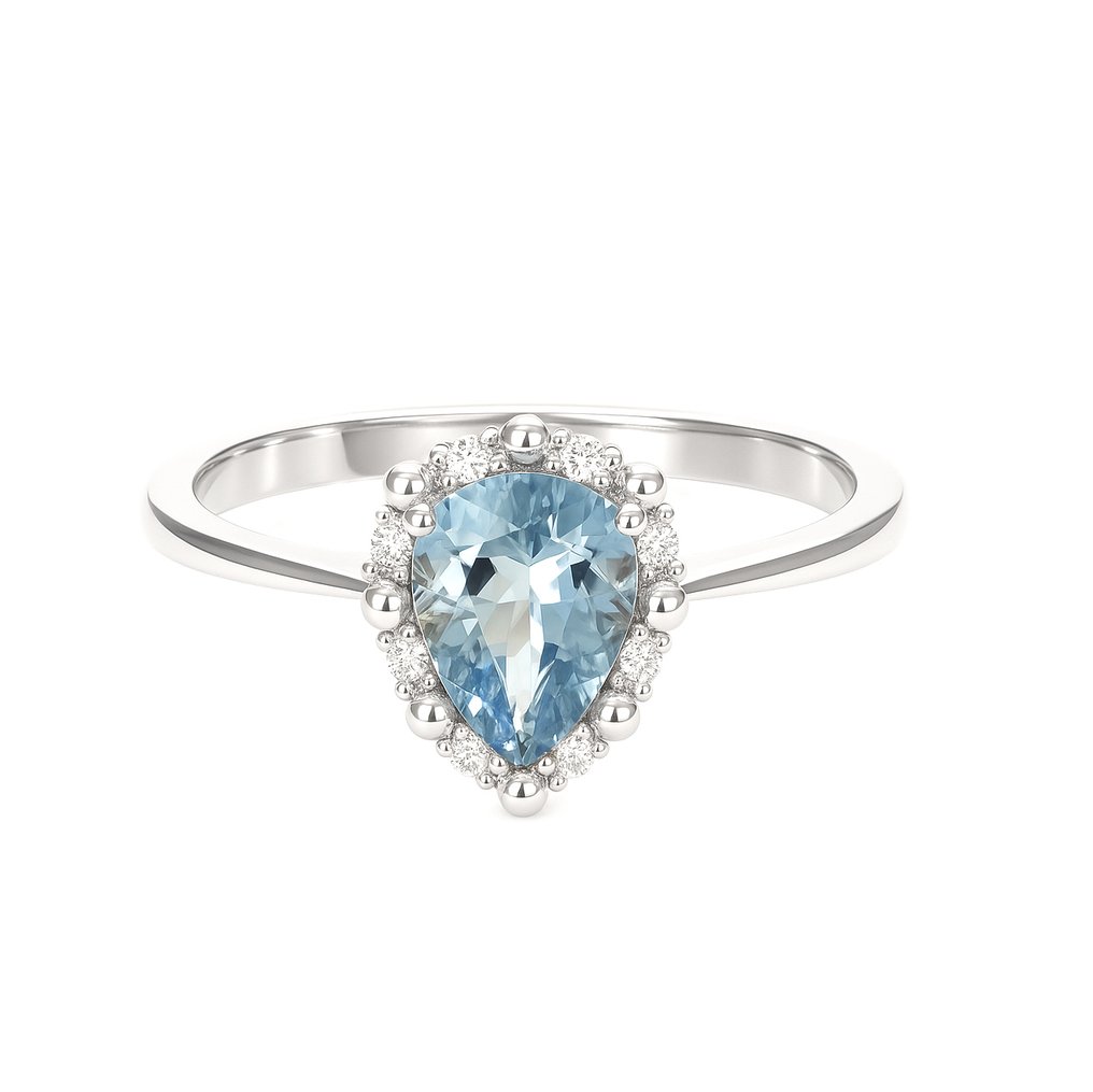 Δαχτυλίδι - 18 καράτια Λευκός χρυσός -  0.80ct. tw. Ακουαμαρίνης - Διαμάντι #2.1