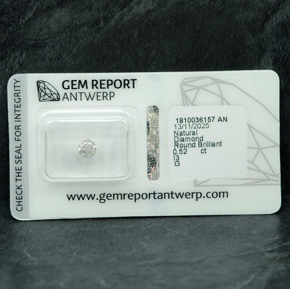 沒有保留價 - 1 pcs 鑽石  (天然)  - 0.52 ct - 圓形 - G - I3 - Gem Report Antwerp (GRA) #1.0