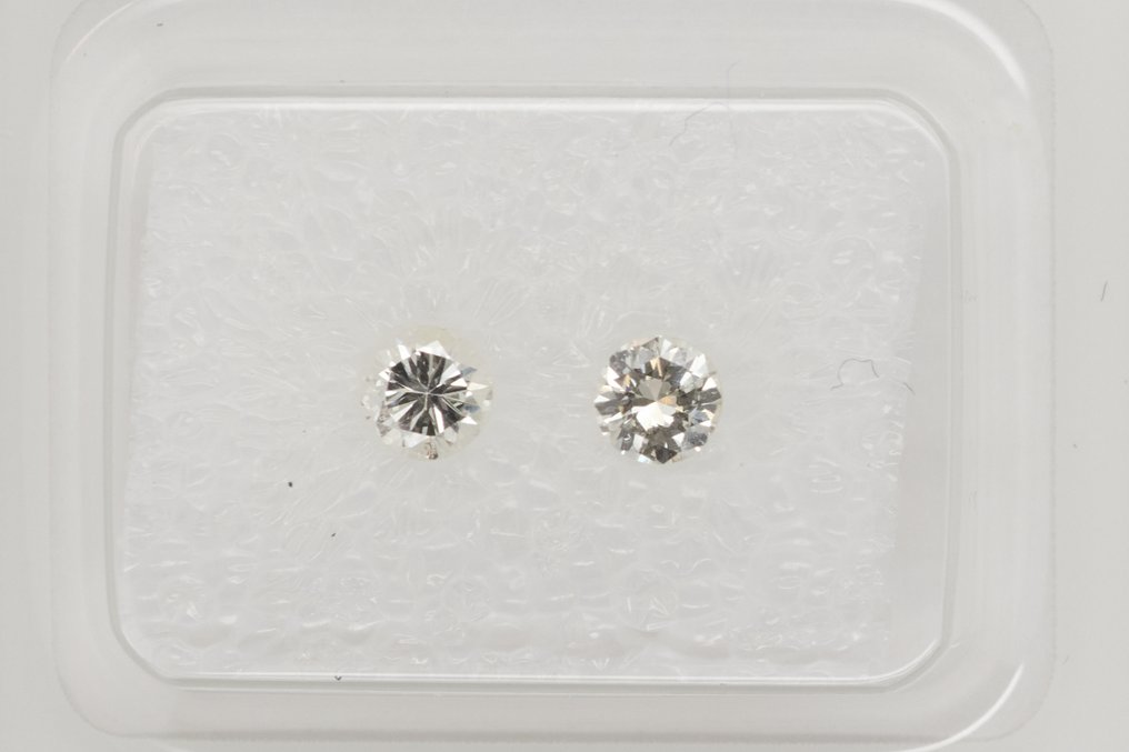 没有保留价 - 2 pcs 钻石  (天然)  - 0.36 ct - 圆形 - I, J - SI1 微内含一级, SI2 微内含二级 - 安特卫普宝石报告（GRA） #2.1