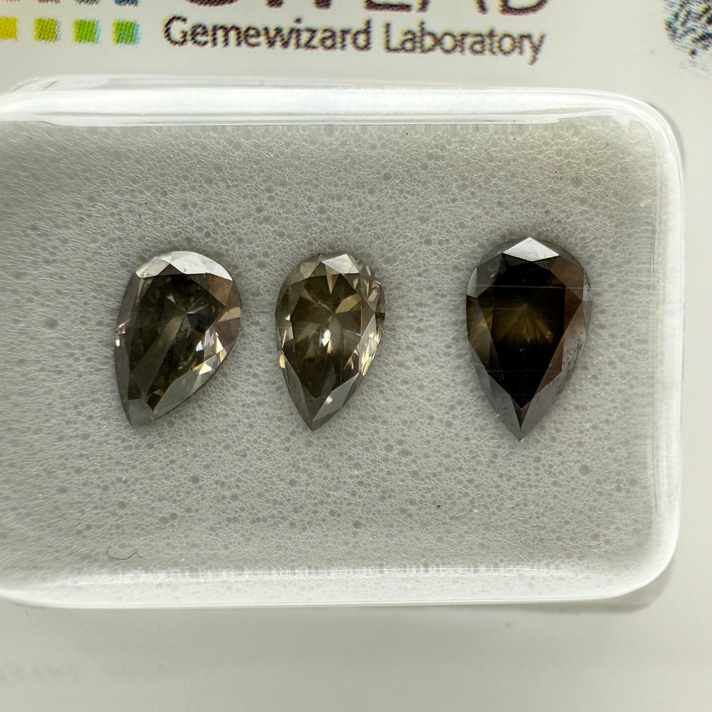 Zonder minimumprijs - 3 pcs Diamant (Natuurlijk gekleurd) - 1.00 ct - Peer Bruin, Grijs - SI1, SI2 - Gemewizard Gemological Laboratory (GWLab) #1.0