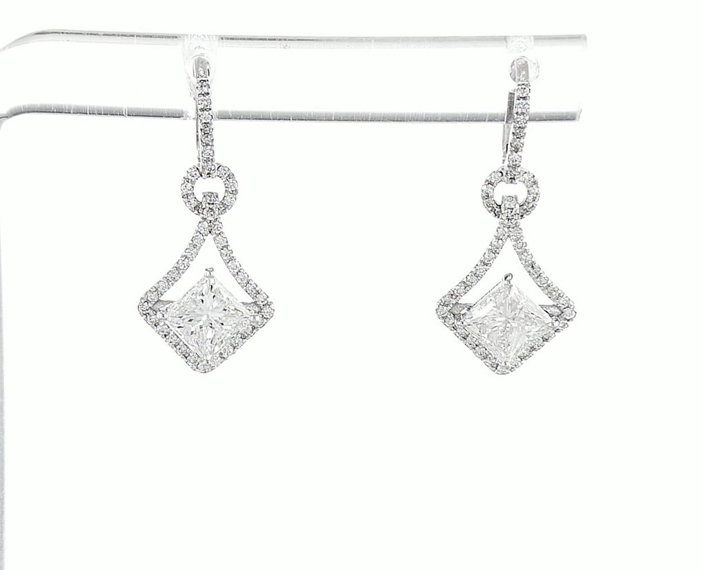 Κρεμαστά σκουλαρίκια - 14 καράτια Λευκός χρυσός Διαμάντι (Φυσικό) - Διαμάντι #2.1