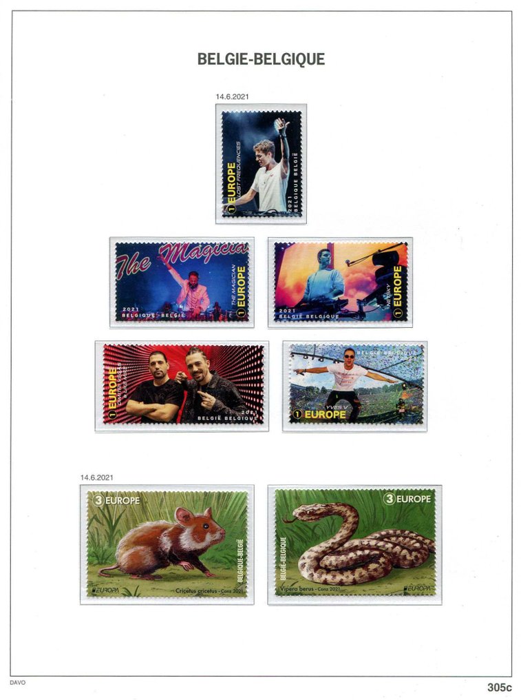 Belgium 2021 - Stickers from blocks and booklets on Davo album pages. #2.1