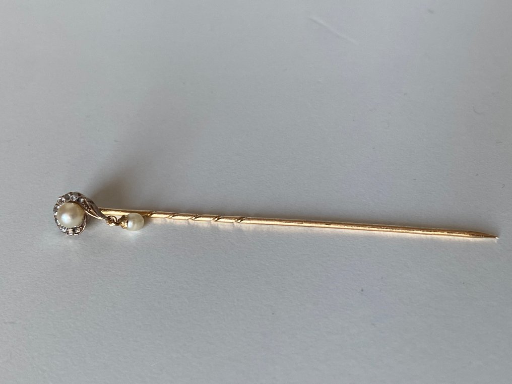 Bross - 14 kt. Sárga arany - 0.10ct. tw. Gyémánt (Természetes) - Gyöngy #4.3