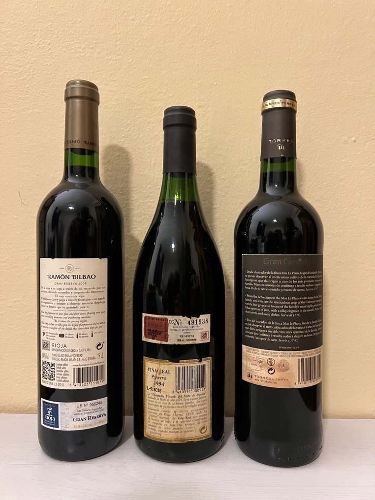 1994 C.V.N.E. Viña Real, Reserva, 2009 Ramon Bilbao, Gran Reserva & 2012 Familia Torres, Gran Coronas - Rioja, Penedes Reserva - 3 Bottles (0.75L) #4.3