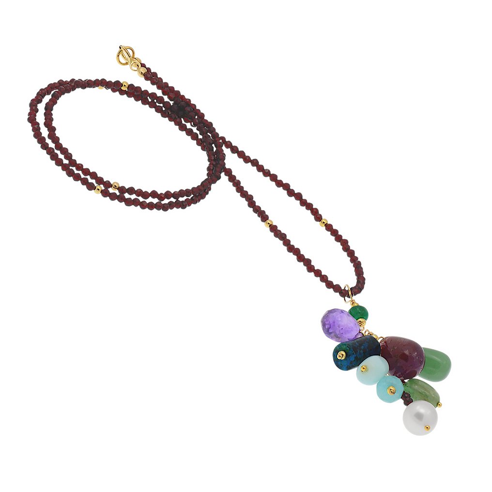 Sans prix de réserve - Collier avec pendentif - 18 carats Or jaune Perle - Pierres précieuses variées - Collier + pendentif #1.0