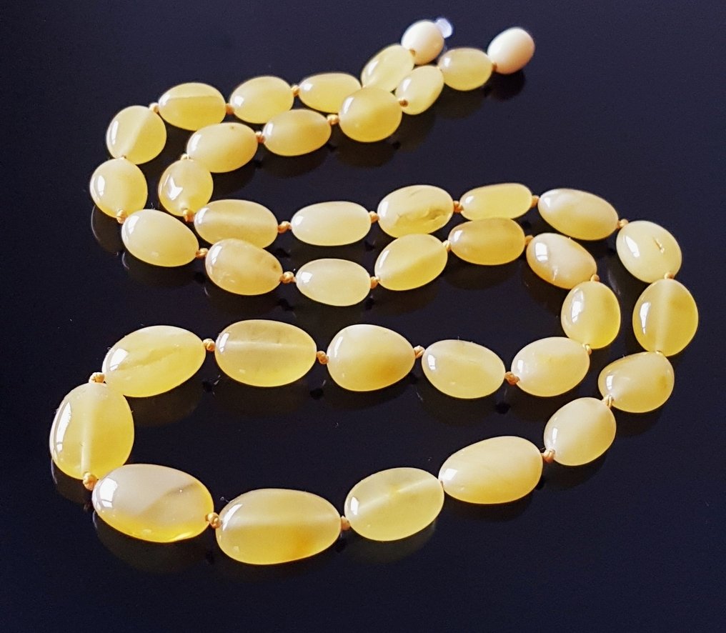 Chihlimbar Colier - Colier rar din chihlimbăr baltic autentic de butterscotch, cu mărgele de măslin- 15 g #2.1