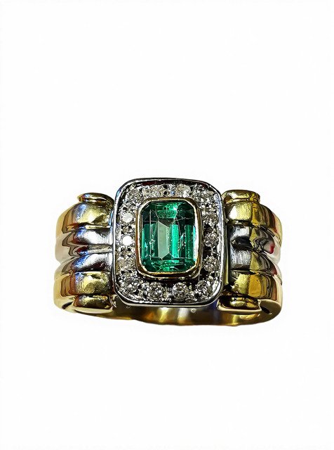 Δαχτυλίδι - 18 καράτια Κίτρινο χρυσό, Λευκός χρυσός Σμαράγδι - Διαμάντι #1.0