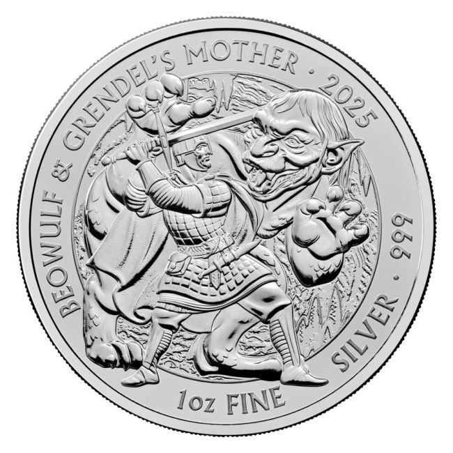Ηνωμένο Βασίλειο. 2 Pounds 2025 1 oz £2 GBP UK Silver Myths and Legends Beowulf and Grendel's Mother Coin BU (χωρίς τιμή ασφαλείας) #2.1