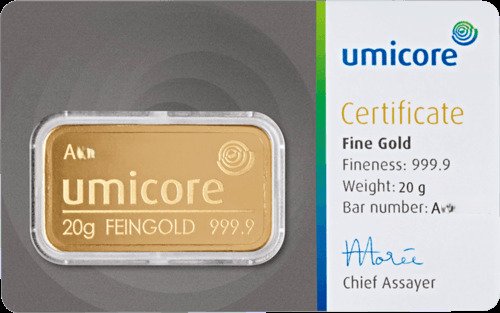 20 grame - Aur .999 - Umicore - Sigilat și cu certificat #1.0
