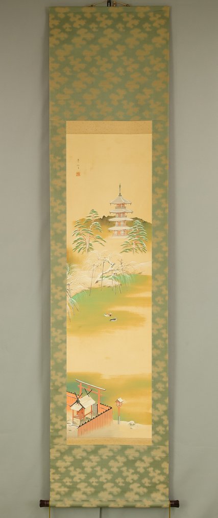 Distant View of Five-Storey Pagoda in Snow with Box - Ikezawa Seiho 池澤青峰 (1899-1960) - Japani  (Ei pohjahintaa) #1.0