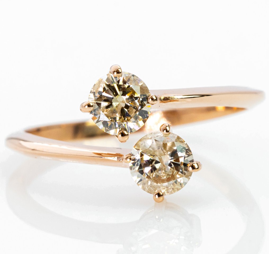 Zonder minimumprijs - Ring - 14 karaat Roségoud - 1.01ct. tw. Diamant (Natuurlijk gekleurd) - IGI #1.0