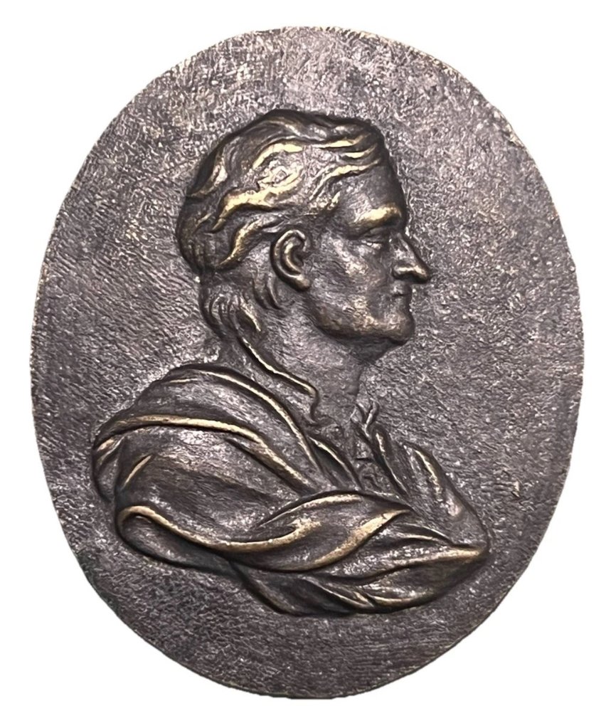 Royaume-Uni. Medal Antique Bronze Oval Plaque – Draped Male Bust in Relief – 46×56 mm (Sans prix de réserve) #1.0