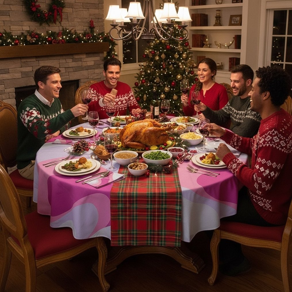 Tovaglia Rotonda di Design con 8x Tovaglioli in Tessuto - Proiectat de Pierre Cardin pentru Zucchi - RAR, Epuizat - anii '70 - Față de masă  - 180 cm - 180 cm #1.0