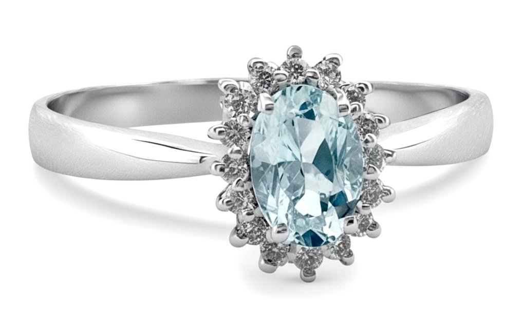 χωρίς τιμή ασφαλείας - Δαχτυλίδι - 18 καράτια Λευκός χρυσός Ακουαμαρίνης - Διαμάντι #3.2