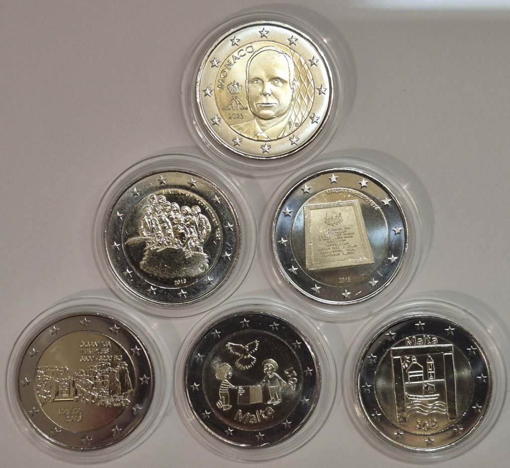 马耳他, 摩纳哥. 2 Euro 2013/2025 (6 monnaies)  (没有保留价) #1.0