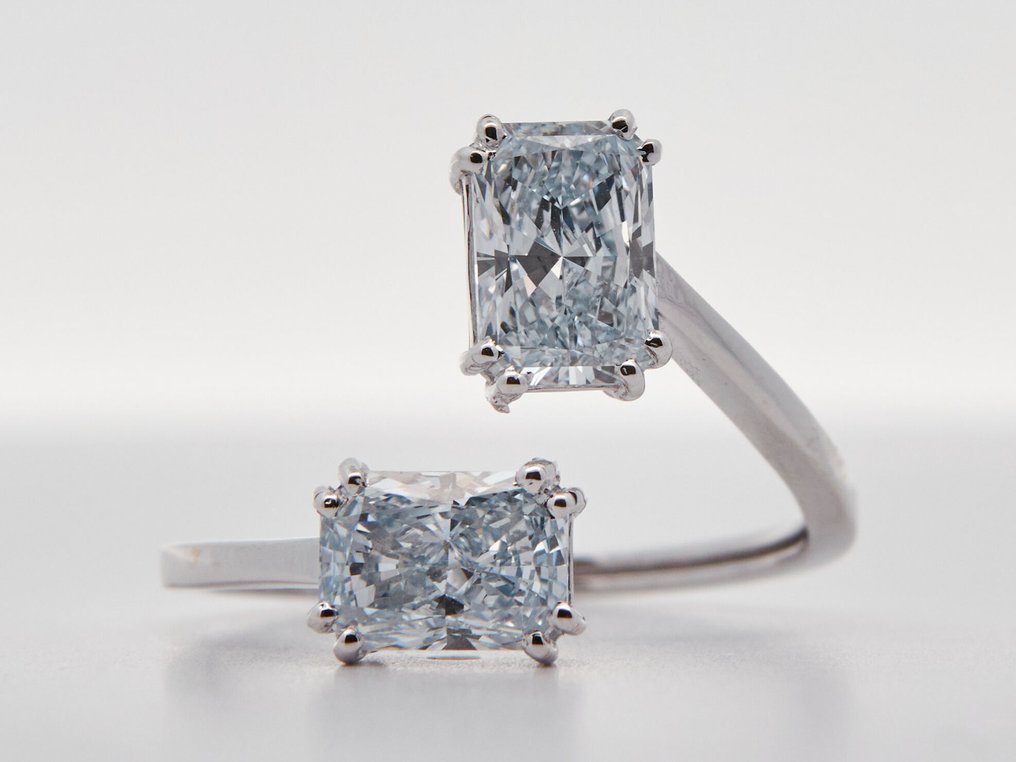 沒有保留價 - 戒指 - 14 克拉 白金 - 2.17ct. tw. 鉆石 (實驗室培育) #1.0