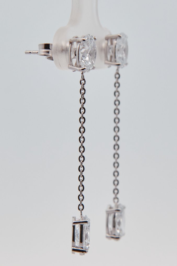 Nincs minimálár - Drop fülbevaló - 14 kt. Fehér arany - 2.85ct. tw. Gyémánt (Laboratóriumban előállított) #2.1
