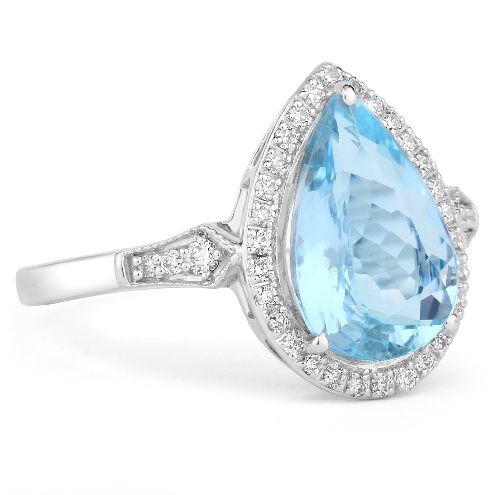 Δαχτυλίδι - 14 καράτια Λευκός χρυσός -  2.32ct. tw. Ακουαμαρίνης - Διαμάντι #4.3