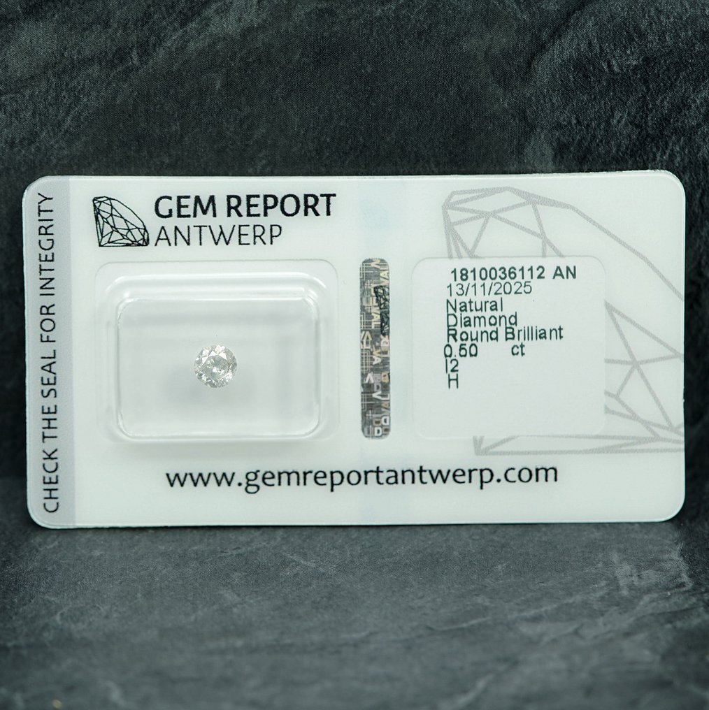 χωρίς τιμή ασφαλείας - 1 pcs Διαμάντι  (Φυσικό)  - 0.50 ct - Στρογγυλό - H - I2 - Gem Report Antwerp (GRA) #1.0