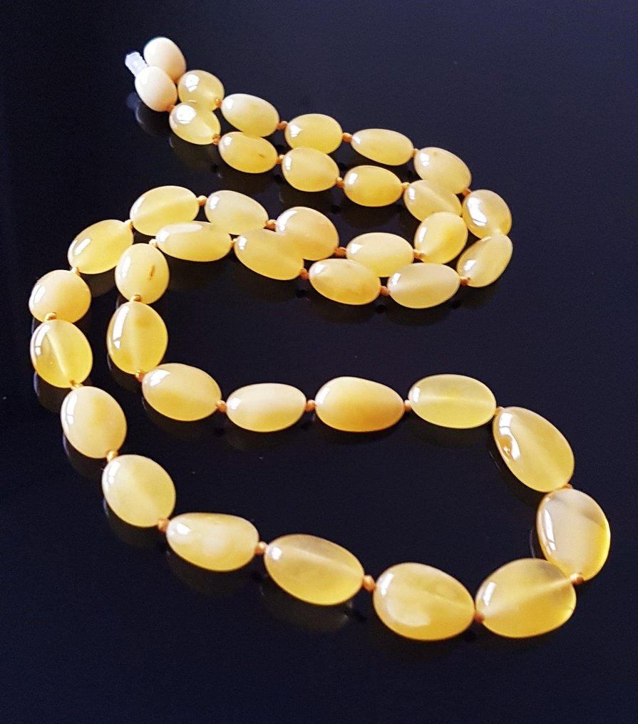 Chihlimbar Colier - Colier rar din chihlimbăr baltic autentic de butterscotch, cu mărgele de măslin- 15 g #1.0