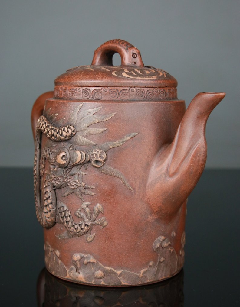 Zeldzame theepot en Yixing-klei Double Dragons - Merk - Porselein, Steengoed - China - Begin 20e eeuw #3.2