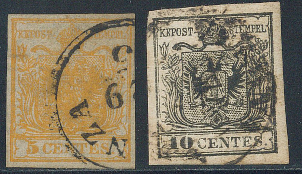 意大利古國－倫巴第-威尼托王國  - 5 和 10 分的戒指，半边镶嵌，带有轻微的圆形刻痕。10 分的戒指由 Raybaudi 签名。 #1.0