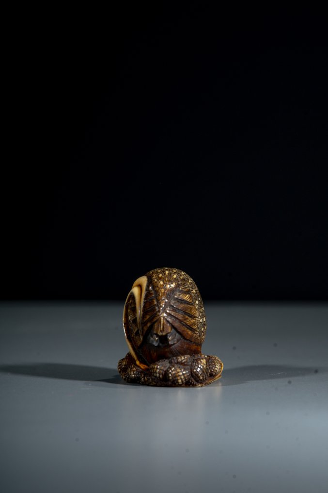 Et fint ivory netsuke, der skildrer en smuk due på hvede. - Elfenben - Signed Masakazu 政いち - Japan - Edo-perioden (det 19. århundrede) #3.2