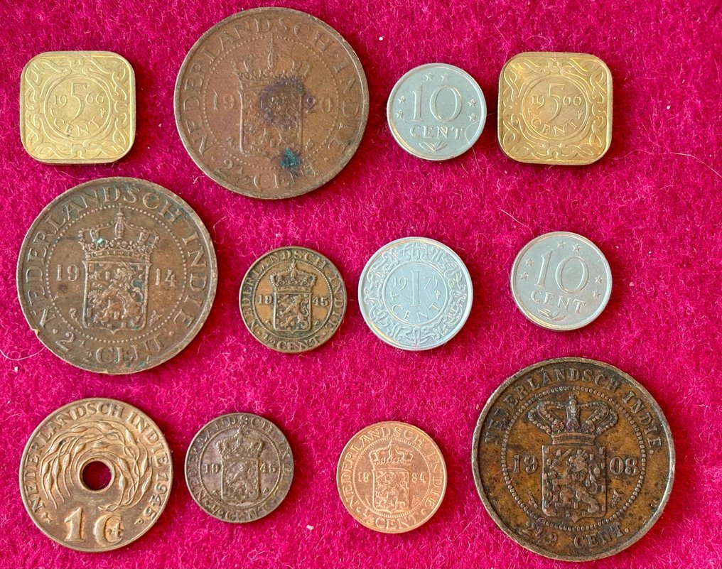 Netherlands Overseas. Lot of 12 coins 1908/1975  (No reserve price) #2.1