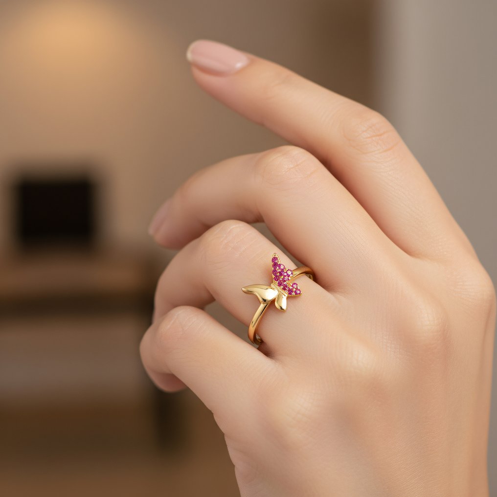 No reserve price - Ring - 14 kt. Yellow gold Ruby #1.0