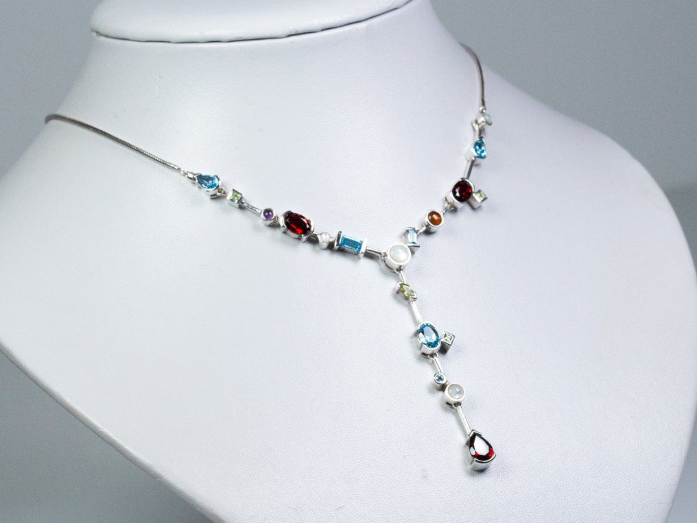 Senza prezzo di riserva - Collana con ciondolo Argento 925 - diverse pietre preziose #1.0