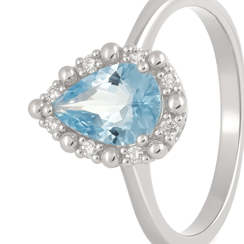 Δαχτυλίδι - 18 καράτια Λευκός χρυσός -  0.80ct. tw. Ακουαμαρίνης - Διαμάντι #3.2