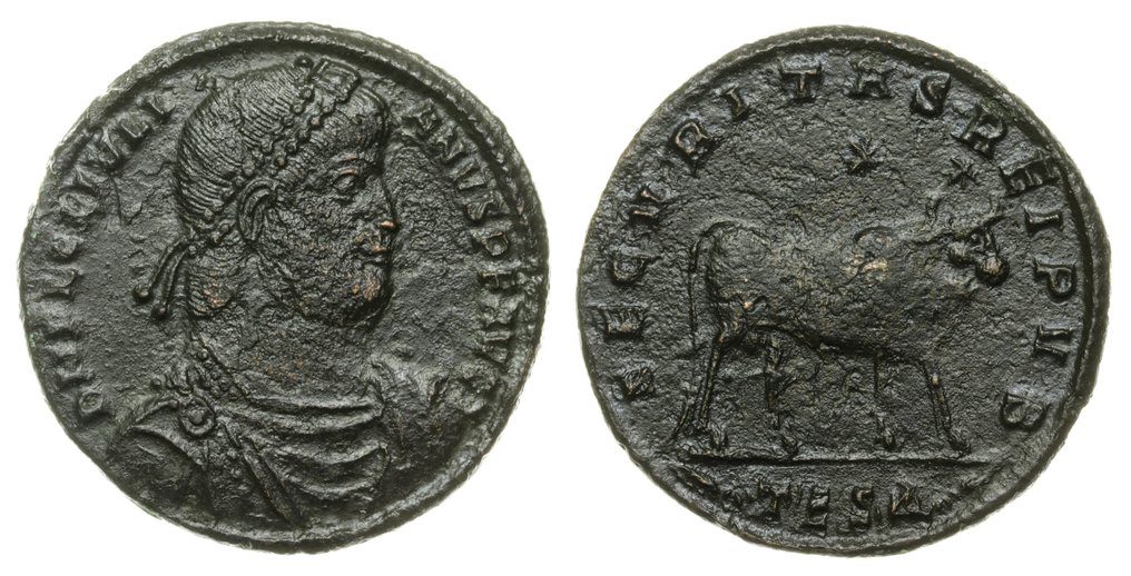 Empire romain. Julien II l'Apostat (360-363 apr. J.-C.). Double Maiorina (bull). Thessalonica mint 361-363 AD. / Scarce (Sans prix de réserve) #2.1