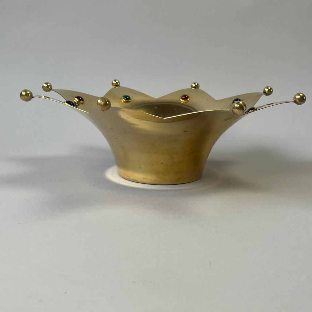 Σουβέρ μπουκαλιών -  Βινταζ - Διακοσμητικό καλάθι πάγου ή κρασιού - Στέμμα με γυάλινα καμπαρόν - Ορείχαλκος, Γυαλί #2.1