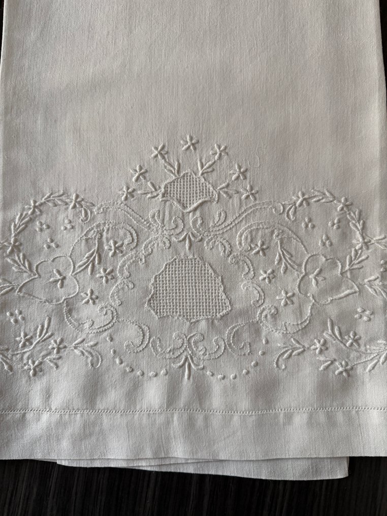 Asciugamani ricamati a mano - Reticello - Towel (2) - 105 cm - 74 cm - Pure Linen #1.0