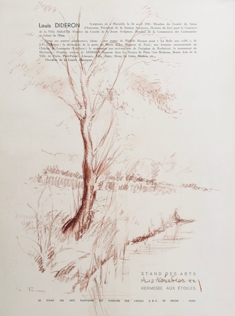 Louis Dideron (1901-1980) - L'étang - Sanguine originale signée #4.3