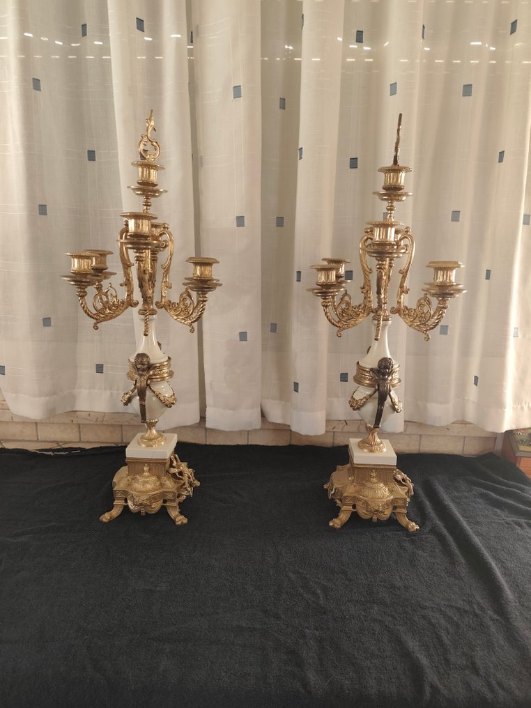 Κηροπήγιο Παριζιάνικη τέχνη. (2) - Gilt bronze, Μάρμαρο Emperador #3.2