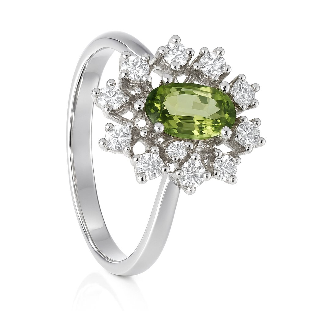 Ring - 18 kt. White gold -  0.52ct. tw. Tourmaline - Diamond #1.0