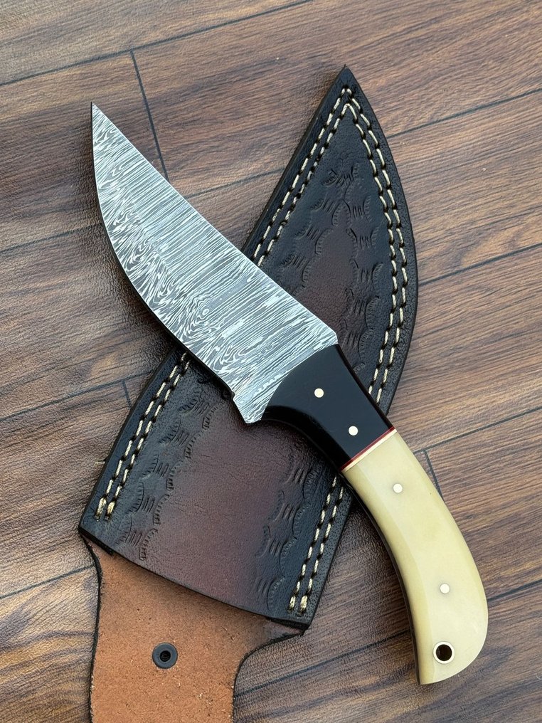 Μαχαίρι κουζίνας - Μαχαίρι κουζίνας - Πιάτο μαχαίρι - Damascus Fyer pattern 10/95 & 15N20 Buffalo Horn με Camel Bone - ξύλο - Ασία #2.1
