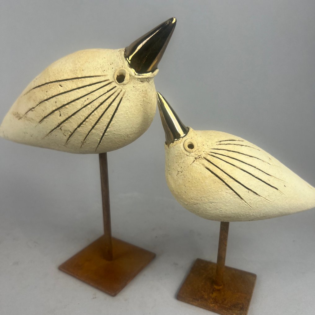 Ewa Budzowska - 雕刻, Big BIRDS-  decorated by 24 carat gold - 20 cm - 金色, 金屬, 陶瓷 - 2024 #1.0