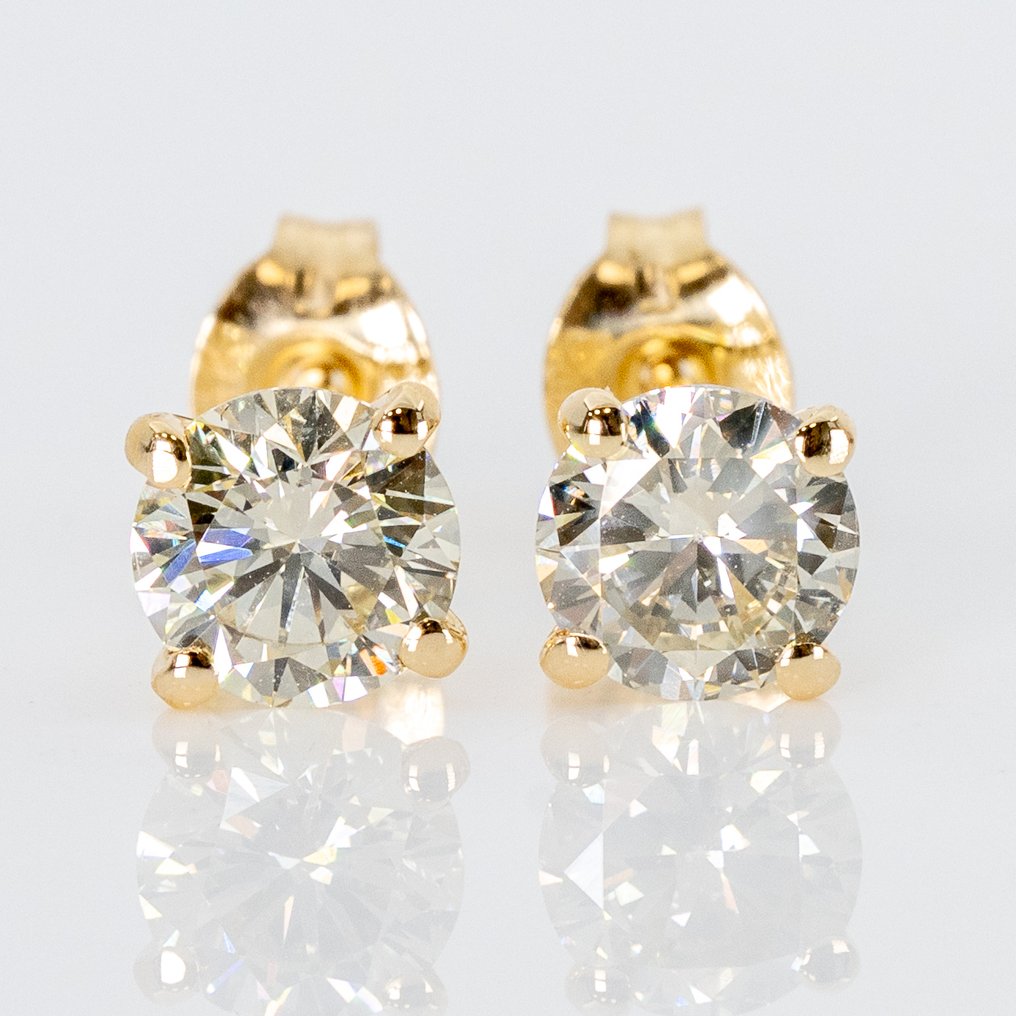 Sans prix de réserve - Boucles d'oreilles - 14 carats Or jaune - 1.05ct. tw. Diamant (Naturelle) - GWLab #3.2