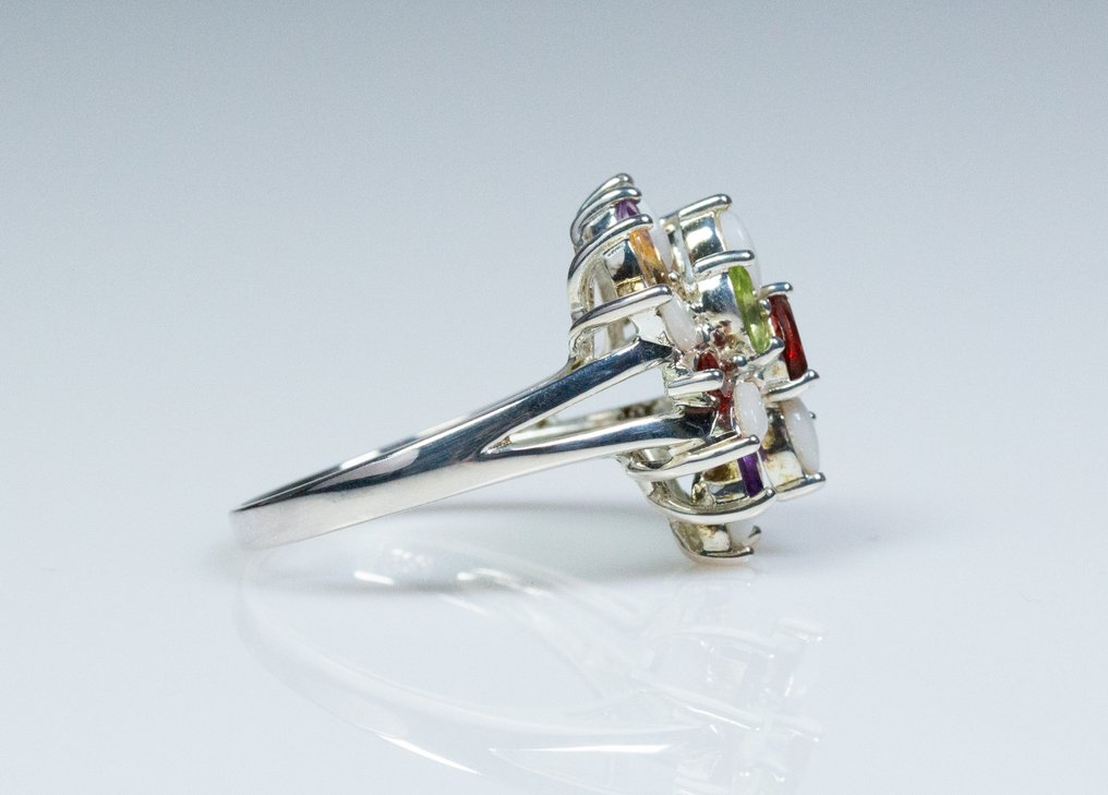 Nincs minimálár - Gyűrű - 925 ezüst - természetes opálok - ametiszt - gránát - topáz - citrin - peridot #4.3