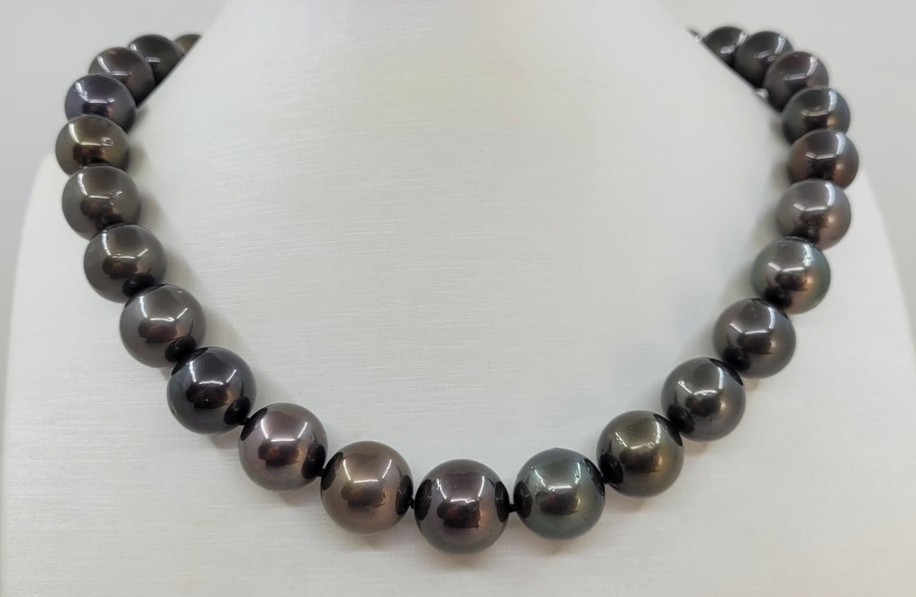 Collana - 14 carati Oro bianco, Perle Tahiti Certificate - 11,4x13,8 mm #1.0