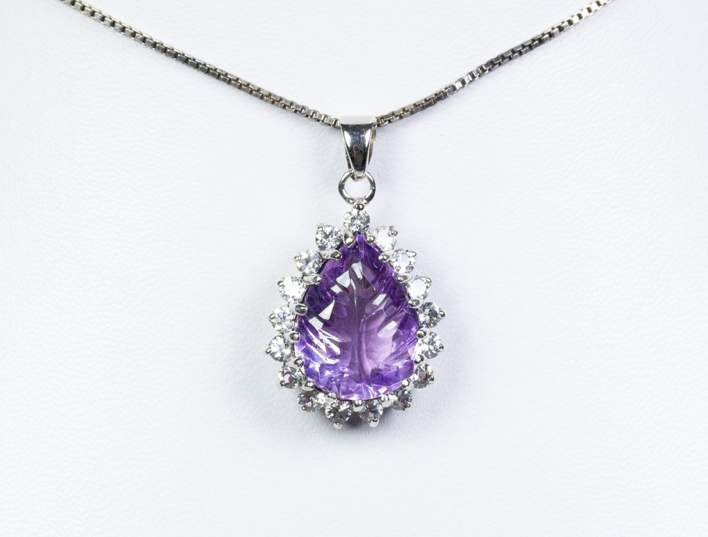 Sem preço de reserva - Colar com pingente - Prata 925 - 7,00 ct Ametista - Topázio - Escultura #1.0
