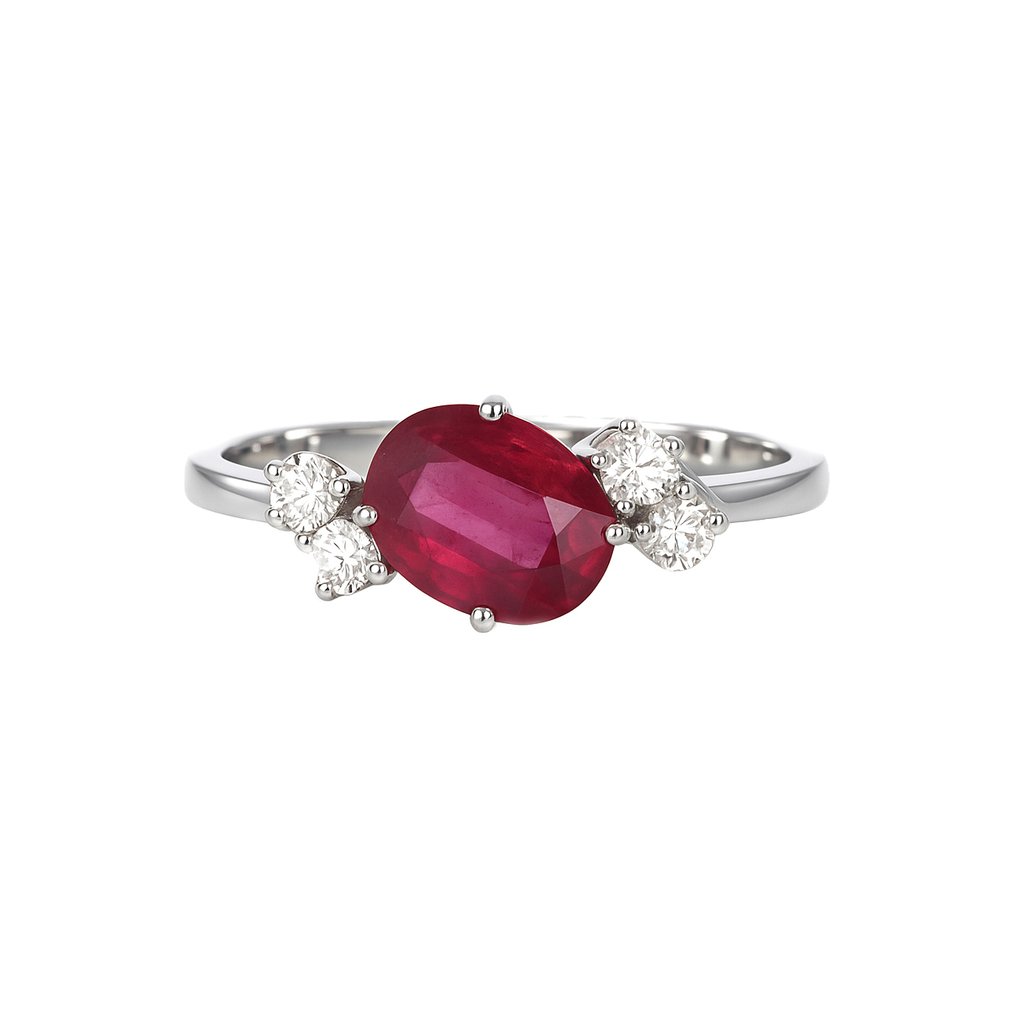 Ring - 18 kt. White gold - 1.50ct. tw. Ruby - Diamond #4.3