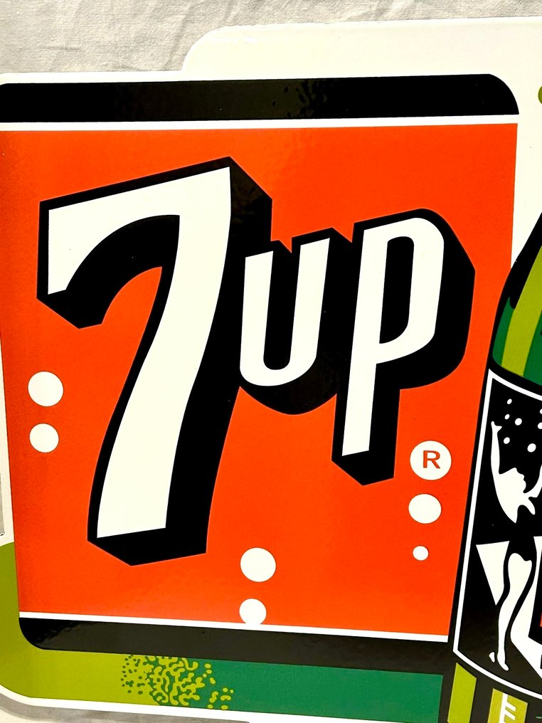 No reserve-Groot dubbelzijdig 7up emaille reclame/uithangbord - Διαφημιστική πινακίδα - Σμάλτο, Μέταλλο #1.0