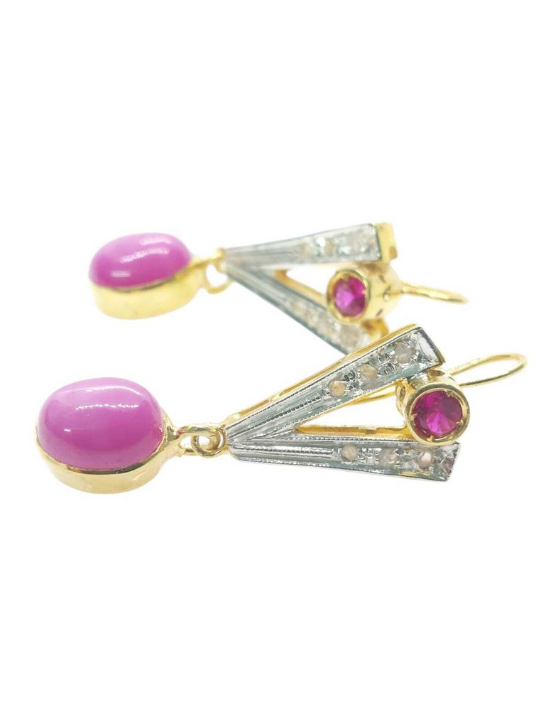 Ingen mindstepris - Øreringe - 9 kt. Sølv, Gulguld Stjernerubin - Blandede ædelsten #2.1