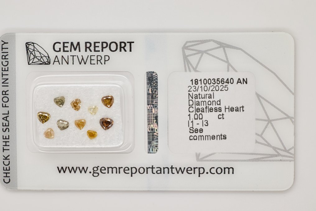 Zonder minimumprijs - 10 pcs Diamant (Natuurlijk) - 1.00 ct - Hart - P1, P2, I3 - Gem Report Antwerp (GRA) #1.0