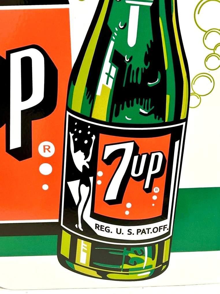 No reserve-Groot dubbelzijdig 7up emaille reclame/uithangbord - Διαφημιστική πινακίδα - Σμάλτο, Μέταλλο #2.1