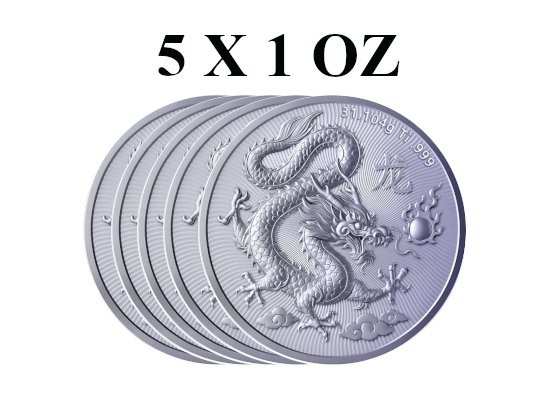 China. 5 x 2026 1 oz Titanium The Great Wall of China Dragon BU  (Zonder minimumprijs) #1.0