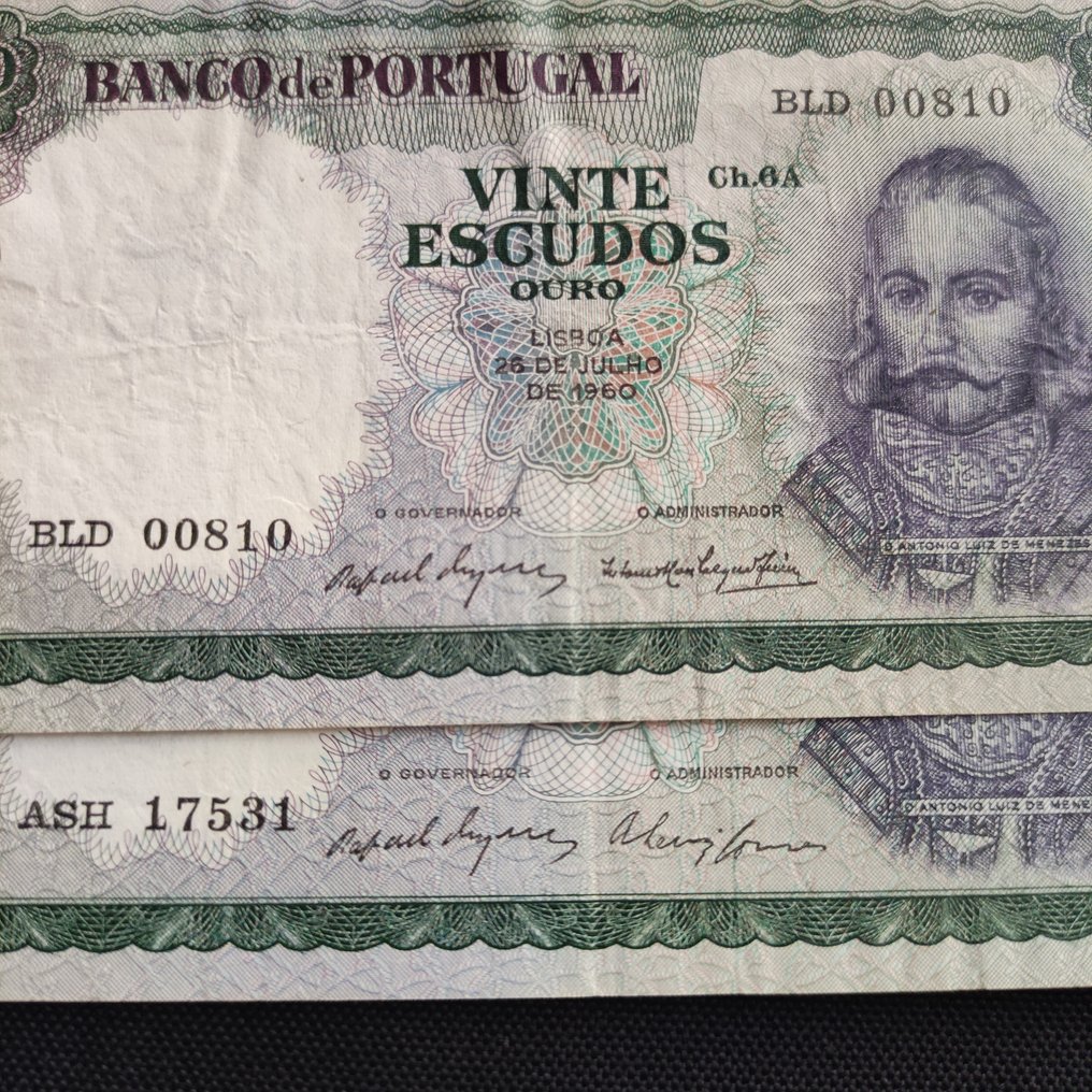 Portugal. - 2 x 20 Escudos 1960 - Pick 163 (Sem preço de reserva) #4.3